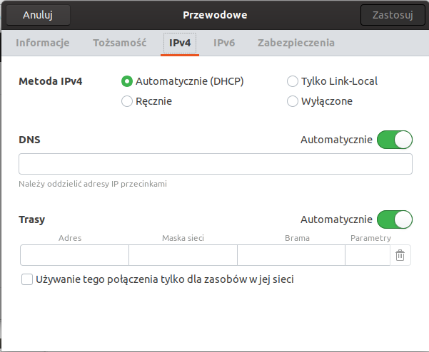 Widok formularza modyfikacji połączenia