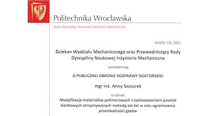 Publiczna obrona pracy doktorskiej Anny Szczurek